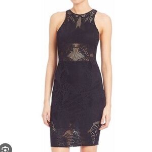 Mara Hoffman Black Lace Mesh Cut Out Bodycon High Neck Sleeveless Mini Dress M